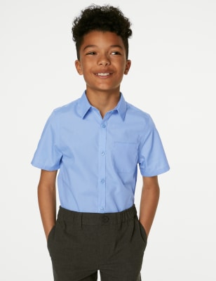 M&S Boys 2-Pack Slim Fit Non-Iron School Shirts (2-18 Yrs) - 3-4 Y - Blue, Blue,White