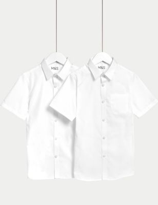 M&S Boys 2-Pack Slim Fit Non-Iron School Shirts (2-18 Yrs) - 2-3 Y - White, White,Blue