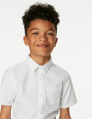 M&S Boys 2pk Boy's Slim Fit Non-Iron School Shirts (2-18 Yrs) - 14-15 - White, White,Blue