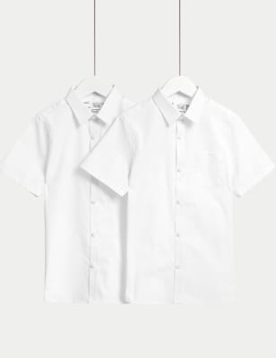 Lot de 2 chemises garçons coupe cintrée en coton, idéales pour l'école - White