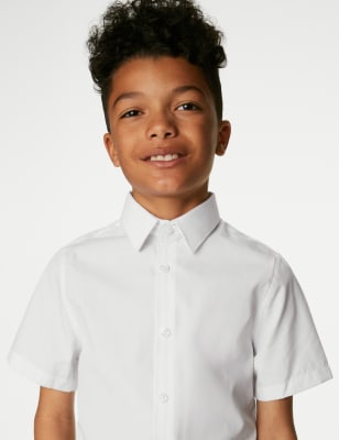 M&S Boys 3-Pack Easy Dressing Easy Iron School Shirts (3-18 Yrs) - 8-9 Y - White, White