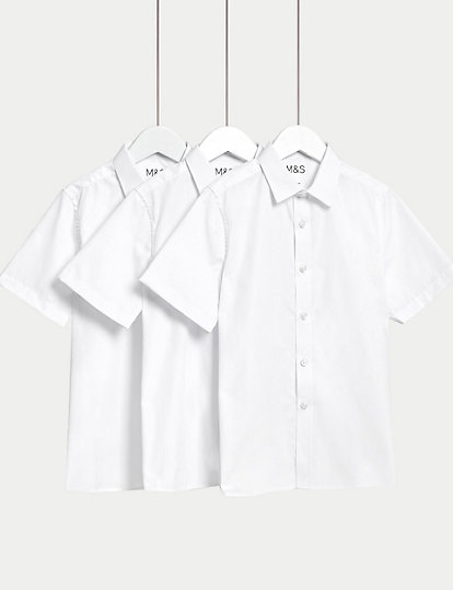 M&S Collection 3Pk Boys' Easy Dressing Easy Iron School Shirts (3-18 Yrs) - 6-7 Y - White, White