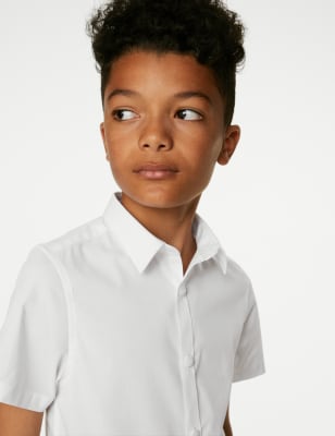 M&S Boys 2-Pack Skinny Fit Stretch School Shirts (2-18 Yrs) - 9-10Y - White, White