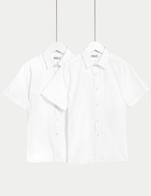 M&S Boys 2-Pack Skinny Fit Stretch School Shirts (2-18 Yrs) - 10-11 - White, White