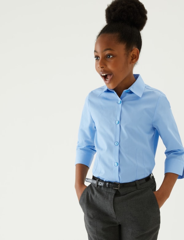 2 Pack Girls' 3/4 Sleeve Regular Fit  Easy to Iron Blouses