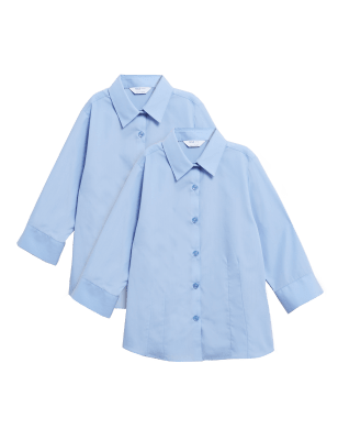 

M&S Collection Pack de 2 camisas escolares de manga 3/4 de planchado fácil para chicas (2-16 años) - Blue, Blue