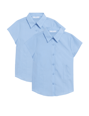 

Girls M&S Collection 2pk Girls' Cap Sleeve Easy Iron School Shirts (2-16 Yrs) - Blue, Blue