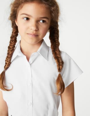 Marks And Spencer Girls M&S Collection 2pk Girls' Cap Sleeve Easy Iron School Shirts (2-16 Yrs) - White, White