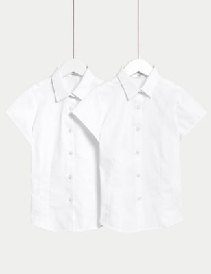 M&S Girls 2-Pack Cap Sleeve Easy Iron School Shirts (2-16 Yrs) - 4-5 Y - White, White