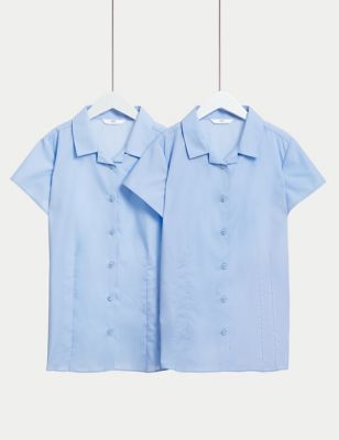 M&S Girls 2-Pack Easy Iron Revere School Shirts (2-16 Yrs) - 41 - Blue, Blue,White