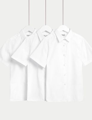 M&S Girls 3pk Girl's Longer Length Easy Iron School Shirts (4-18 Yrs) - 14-15LNG - White, White