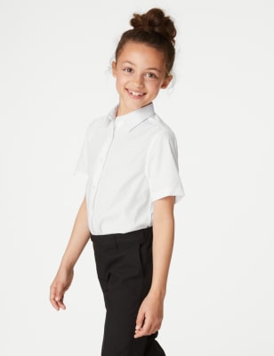 M&S Girls 3-Pack Longer Length Easy Iron School Shirts (4-18 Yrs) - 13-14LNG - White, White