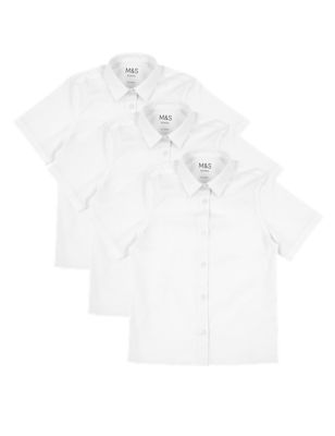 M&S Girls 3pk Girls' Longer Length Easy Iron School Shirts (4-18 Yrs)