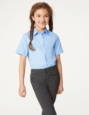 M&S Girls 3-Pack Slim Fit Easy Iron School Shirts (2-16 Yrs) - 11-12 - Blue, Blue,White