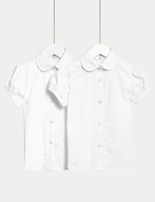 M&S Girls 2-Pack Pintuck Easy Iron School Shirts (2-16 Yrs) - 6-7 Y - White, White