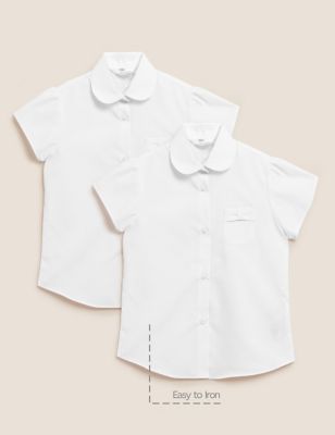 M&S Girls 2pk Regular Fit Easy To Iron School Shirts (2-14 Yrs)