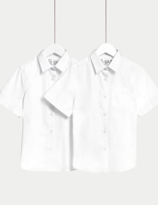 M&S Girls 2-Pack Slim Fit Cotton School Shirts (2-18 Yrs) - 3-4 Y - White, White