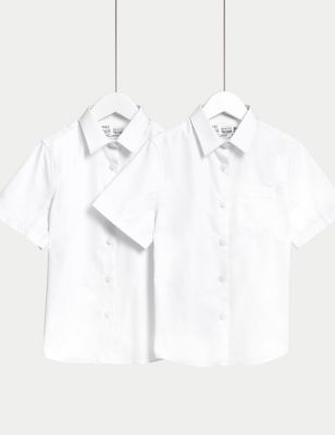M&S Girls 2-Pack Slim Fit Cotton School Shirts (2-18 Yrs) - 6-7 Y - White, White