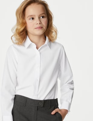 M&S Girls 3-Pack Longer Length Easy Iron School Shirts (4-18 Yrs) - 4-5 YLNG - White, White