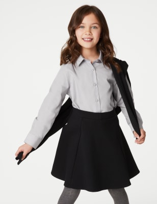 M&S Girls 3-Pack Easy Iron School Shirts (2-16 Yrs) - 7-8 Y - Grey, Grey,Blue,White