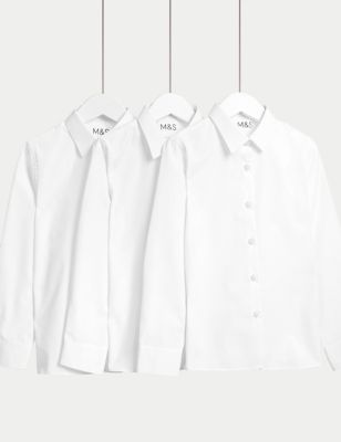 Marks And Spencer Girls M&S Collection 3pk Girls' Slim Fit Easy Iron School Shirts (2-16 Yrs) - White, White