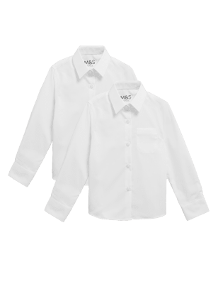 M&S Girls 2 pack Slim Fit Non-Iron School Shirts (2-18 Yrs) - 2-3 Y - White, White