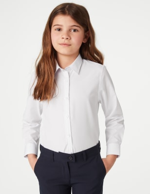 M&S Girls 3pk Girl's Easy Dressing Easy Iron School Shirts (3-18 Yrs) - 6-7 Y - White, White