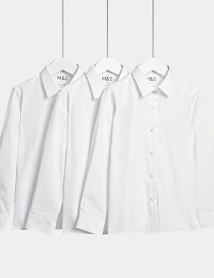 M&S Girls 3-Pack Easy Dressing Easy Iron School Shirts (3-18 Yrs) - 12-13 - White, White