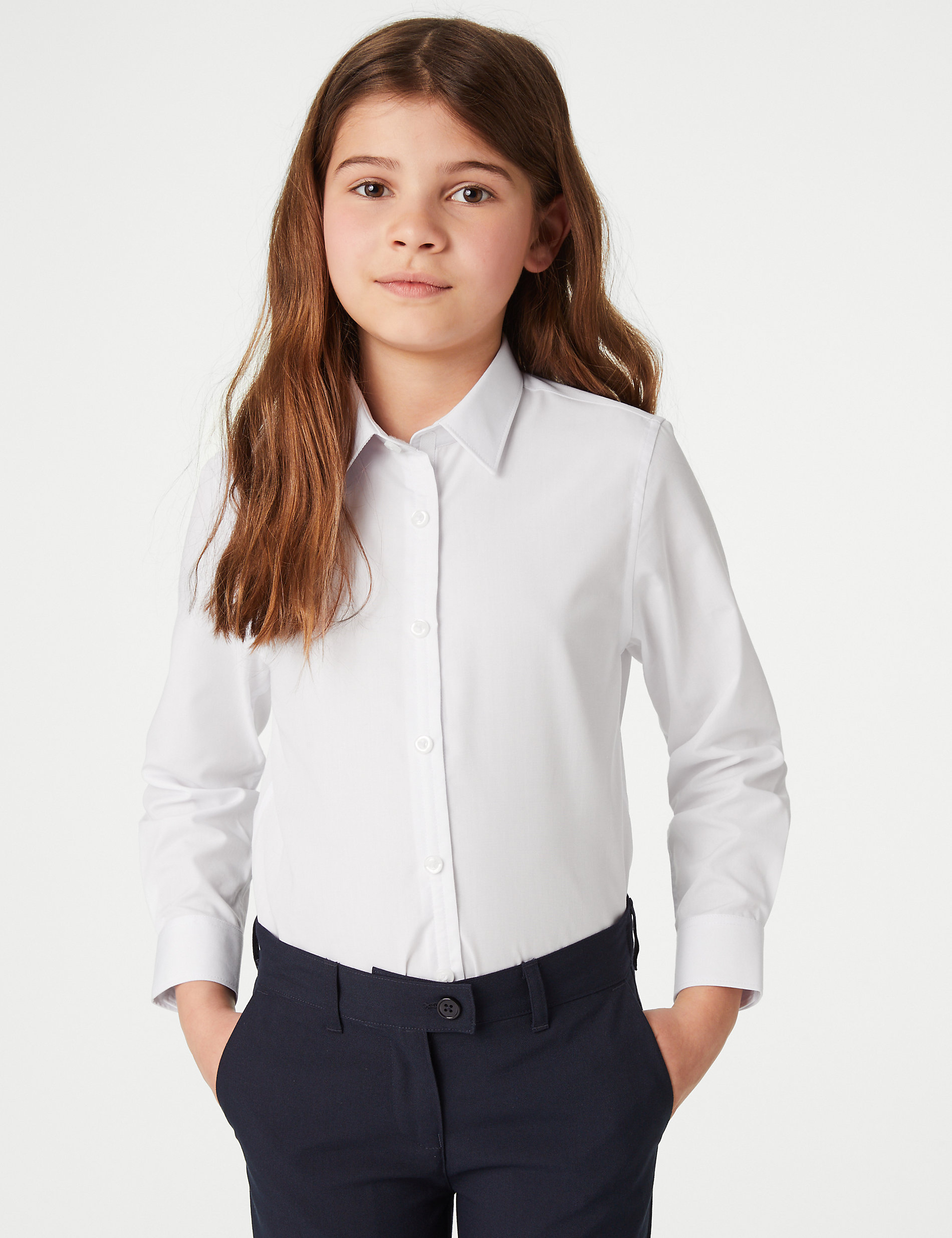 Lot de 3&nbsp;chemises filles faciles à enfiler et à repasser, idéales pour l’école (du 3&nbsp;au 18&nbsp;ans)