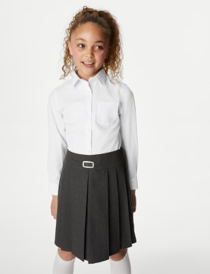 M&S Girls 2-Pack Regular Fit Cotton School Shirts (2-18 Yrs) - 14-15 - White, White