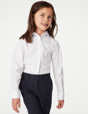 M&S Girls 2-Pack Skinny Fit School Shirts (2-18 Yrs) - 7-8 Y - White, White