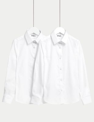 M&S Girls 2-Pack Skinny Fit School Shirts (2-18 Yrs) - 14-15 - White, White