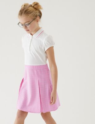 Marks And Spencer Girls M&S Collection Girls' 2 in 1 Gingham Pleated School Dress (2-14 Yrs) - Pink