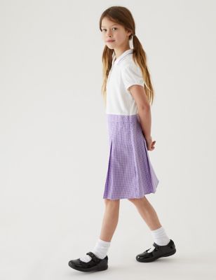 Marks And Spencer Girls M&S Collection Girls' 2 in 1 Gingham Pleated School Dress (2-14 Yrs) - Lilac, Lilac