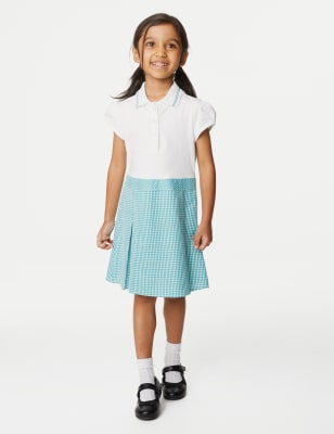 Marks And Spencer Girls M&S Collection Girls' 2 in 1 Gingham Pleated School Dress (2-14 Yrs) - Green, Green