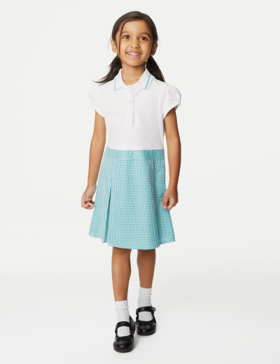 Girls' 2 in 1 Gingham Pleated School Dress (2-14 Yrs)