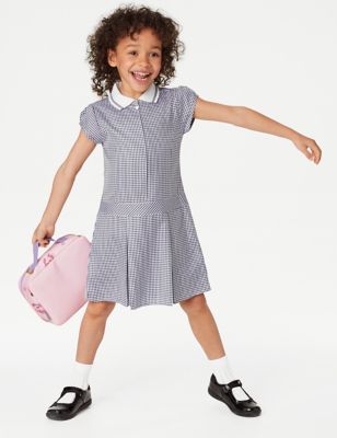 Marks And Spencer Girls M&S Collection Girls' Gingham Pleated School Dress (2-14 Yrs) - Navy