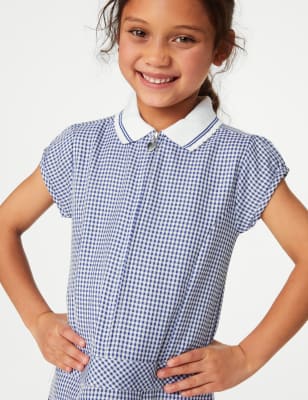 Marks And Spencer Girls M&S Collection Girls' Gingham Pleated School Dress (2-14 Yrs) - Mid Blue