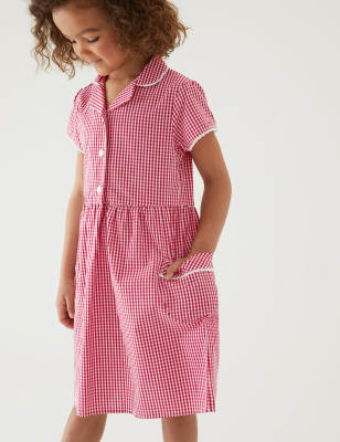 Robe fille à carreaux Vichy, dotée de la technologie Skin Kind™, idéale pour l'école - Red