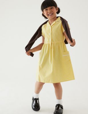 Robe fille à carreaux Vichy, dotée de la technologie Skin Kind™, idéale pour l'école - Yellow