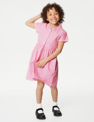 Marks And Spencer Girls M&S Collection Girls' Pure Cotton Striped School Dress (2-14 Yrs) - Pink