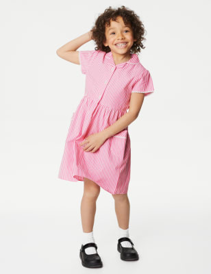 Robe 100 % coton à rayures, idéale pour l'école - Pink