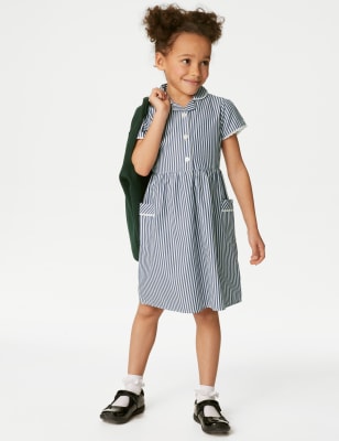 Girls M&S Collection Girls' Pure Cotton Striped School Dress (2-14 Yrs) - Navy, Navy