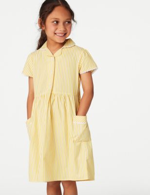 Girls M&S Collection Girls' Pure Cotton Striped School Dress (2-14 Yrs) - Yellow
