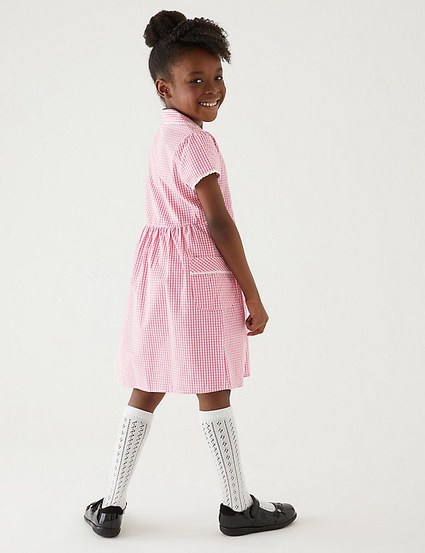 Girls' Pure Cotton Gingham School Dress (2-14 Yrs) - GR