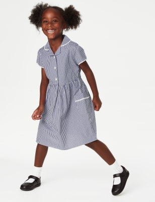 Robe 100 % coton à carreaux Vichy, idéale pour l'école - Navy