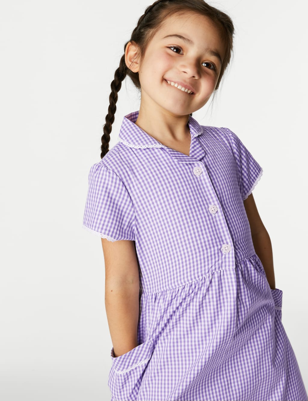 Girls' Pure Cotton Gingham School Dress (2-14 Yrs)