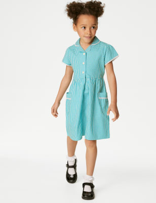 Robe 100 % coton à carreaux Vichy, idéale pour l'école - Green