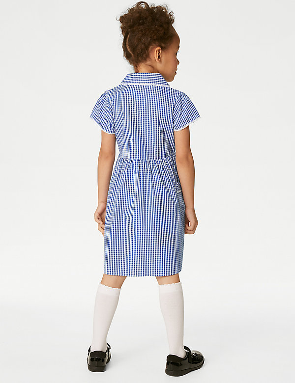Girls' Pure Cotton Gingham School Dress (2-14 Yrs) - MK