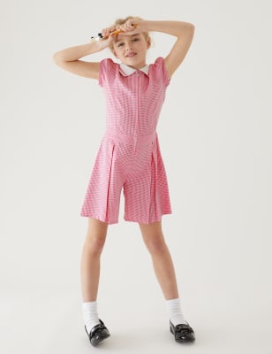 

Girls Girls' Gingham Pleated Zip School Playsuit (2-14 Yrs) - Pink, Pink